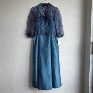 Vintage 90s Alex Evenings Periwinkle Satin Maxi Slip Dress 2 Piece Set NWT